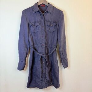 Hugo Boss Vintage Linen Purple Button Up Shirt Mini Dress Size 4